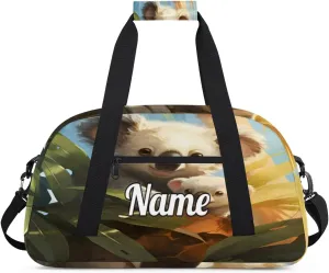 Cute Koala Bear Personalized Kids Gym Bag Custom Name Sport Duffel Bag Dance Ballet Bag for Girls Practice Workout Bag