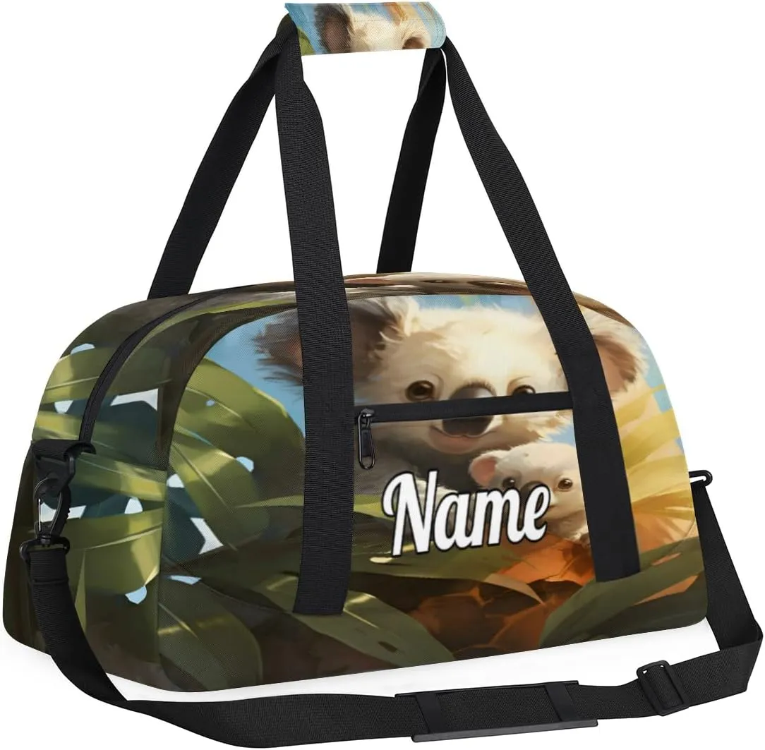 Cute Koala Bear Personalized Kids Gym Bag Custom Name Sport Duffel Bag Dance Ballet Bag for Girls Practice Workout Bag