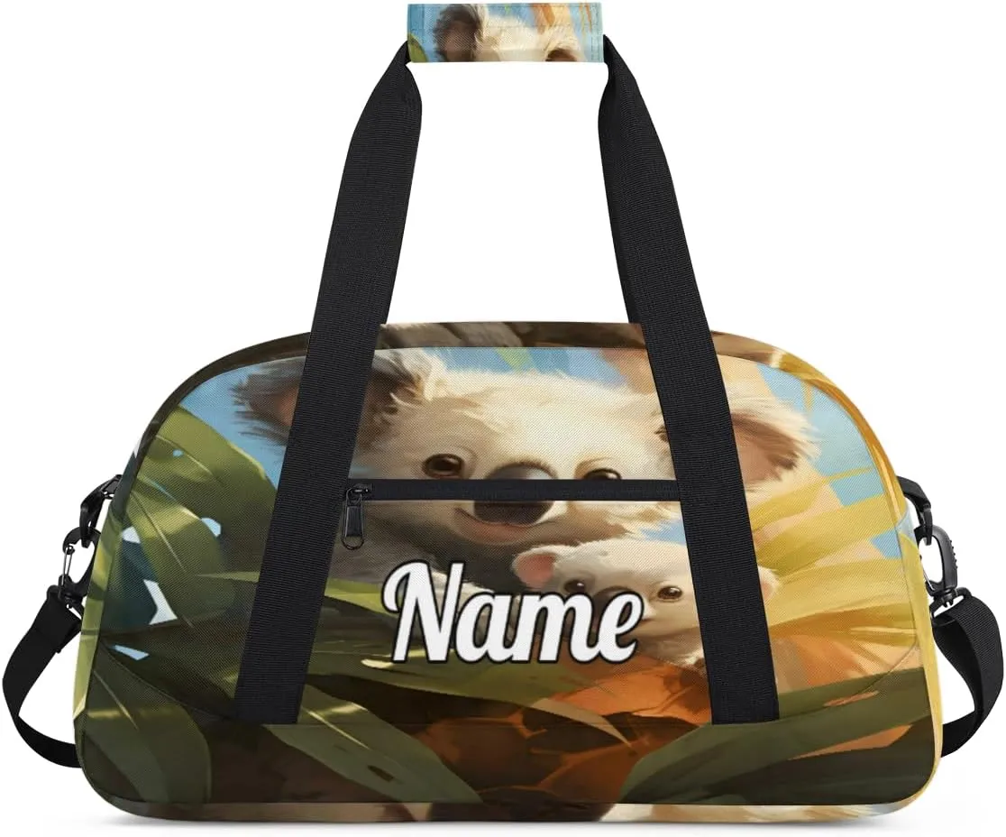 Cute Koala Bear Personalized Kids Gym Bag Custom Name Sport Duffel Bag Dance Ballet Bag for Girls Practice Workout Bag
