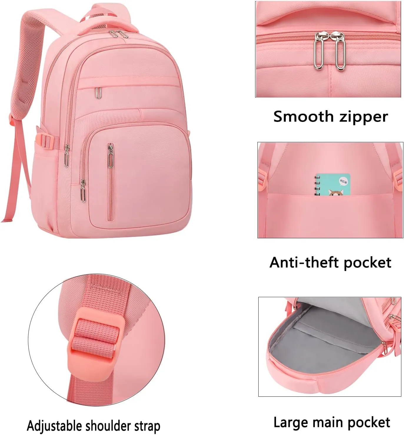 Cute School Backpack for Women Men Casual Travel Laptop Backpack Aesthetic Lightweight College Bookbags for Kids(Pink)