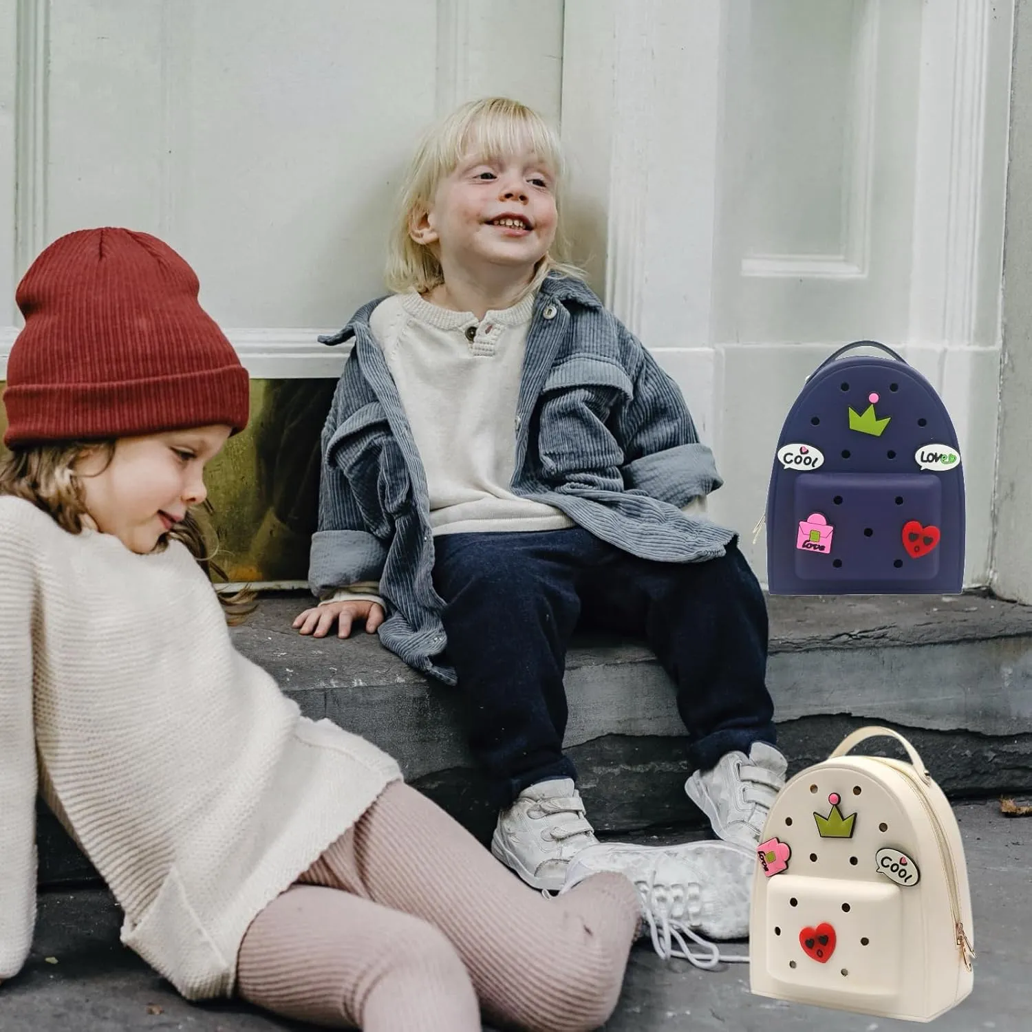 Cute Silicone Jelly Mini Backpack (2 Sizes) for Women Boys & Girls, Water-Resistant Lightweight Bag for Pool, Beach, Gym, Customizable Charms, Easy Clean (Fuchsia, Small Large)