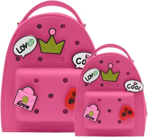 Cute Silicone Jelly Mini Backpack (2 Sizes) for Women Boys & Girls, Water-Resistant Lightweight Bag for Pool, Beach, Gym, Customizable Charms, Easy Clean (Fuchsia, Small Large)