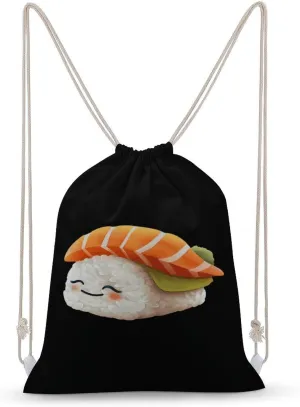 Cute Sleeping Japanese Sushi Drawstring Backpack Lightweight Sports Gym Bag String Bag for Men Women 35x50cm