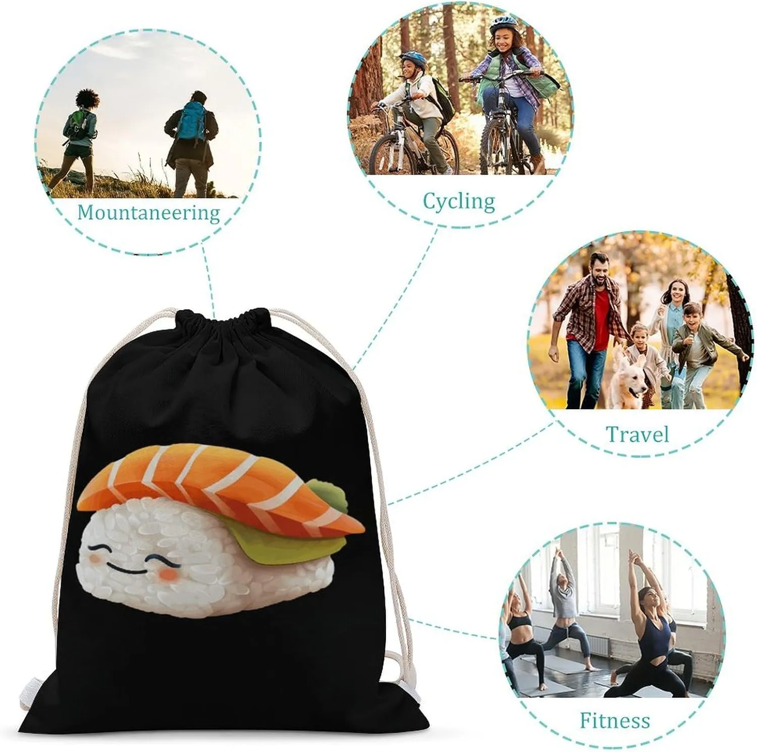 Cute Sleeping Japanese Sushi Drawstring Backpack Lightweight Sports Gym Bag String Bag for Men Women 35x50cm