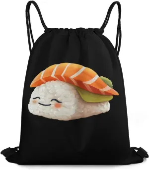 Cute Sleeping Japanese Sushi Drawstring Backpack Lightweight String Bag Sports Gym Bag Sackpack for Men Women