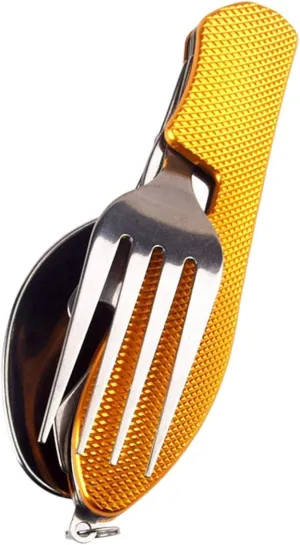 Cutlery Set Outdoor Camping Portable Tableware Multi Function Folding Spoon&Fork Knife Travel Set 2Sets Yellow