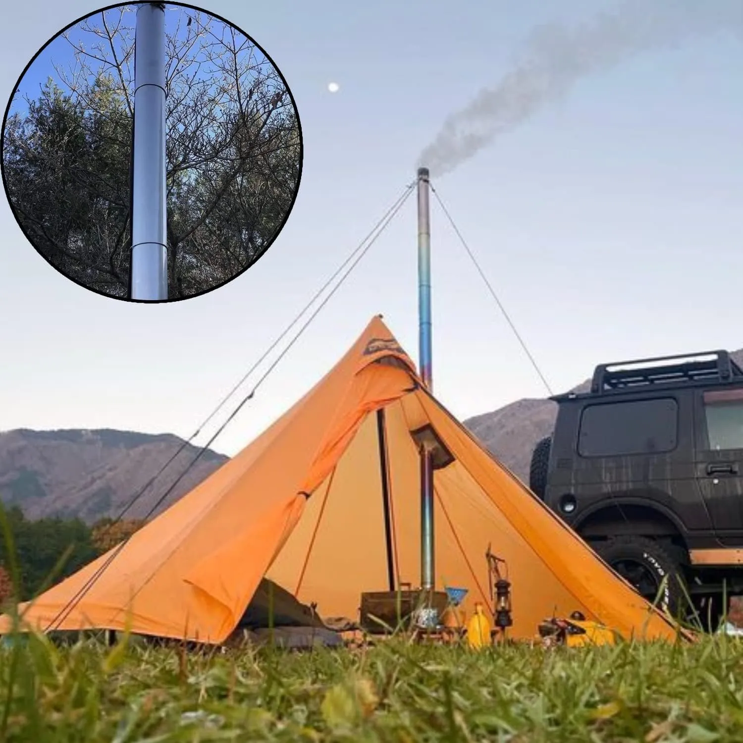 DANCHEL OUTDOOR Roll up Titanium Stove Pipe Ultralight,Camping Wood Stove Chimney Pipe with Rings, Hot Tent Accessories Replacement Flue 2.36’’ Dia, 11'' Wide, 8.2ft/2.5M Length