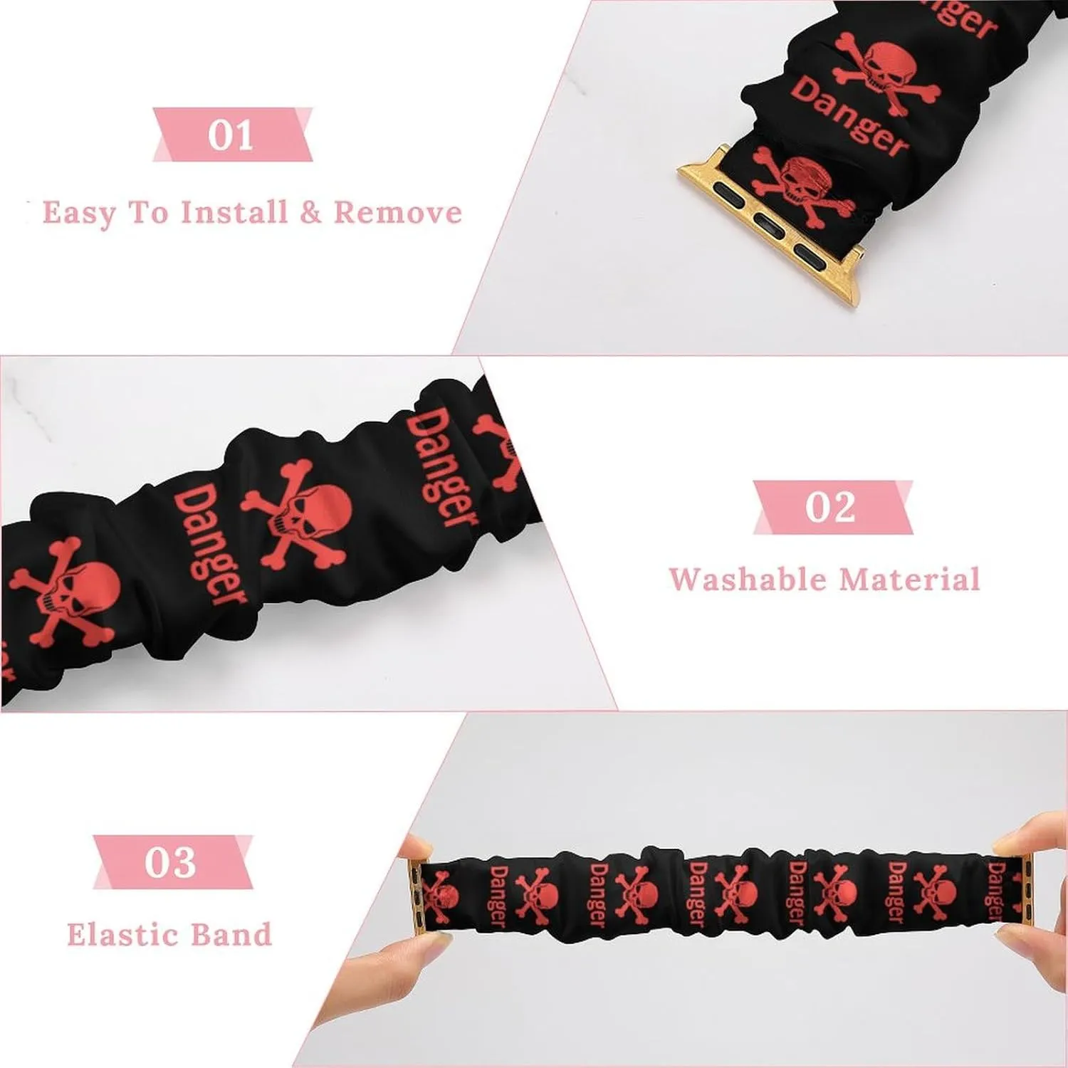 Danger Death Skull Head Fashion Watch Strap Scrunchies Wristbands Compatible With IWatch Series