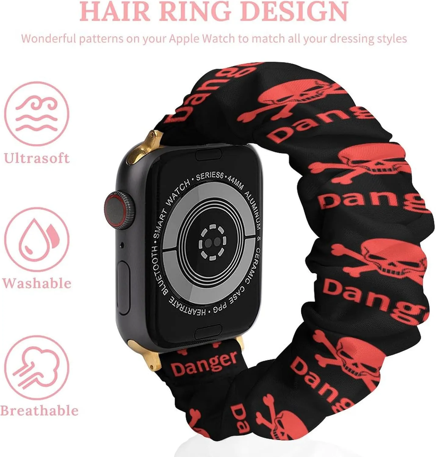 Danger Death Skull Head Fashion Watch Strap Scrunchies Wristbands Compatible With IWatch Series