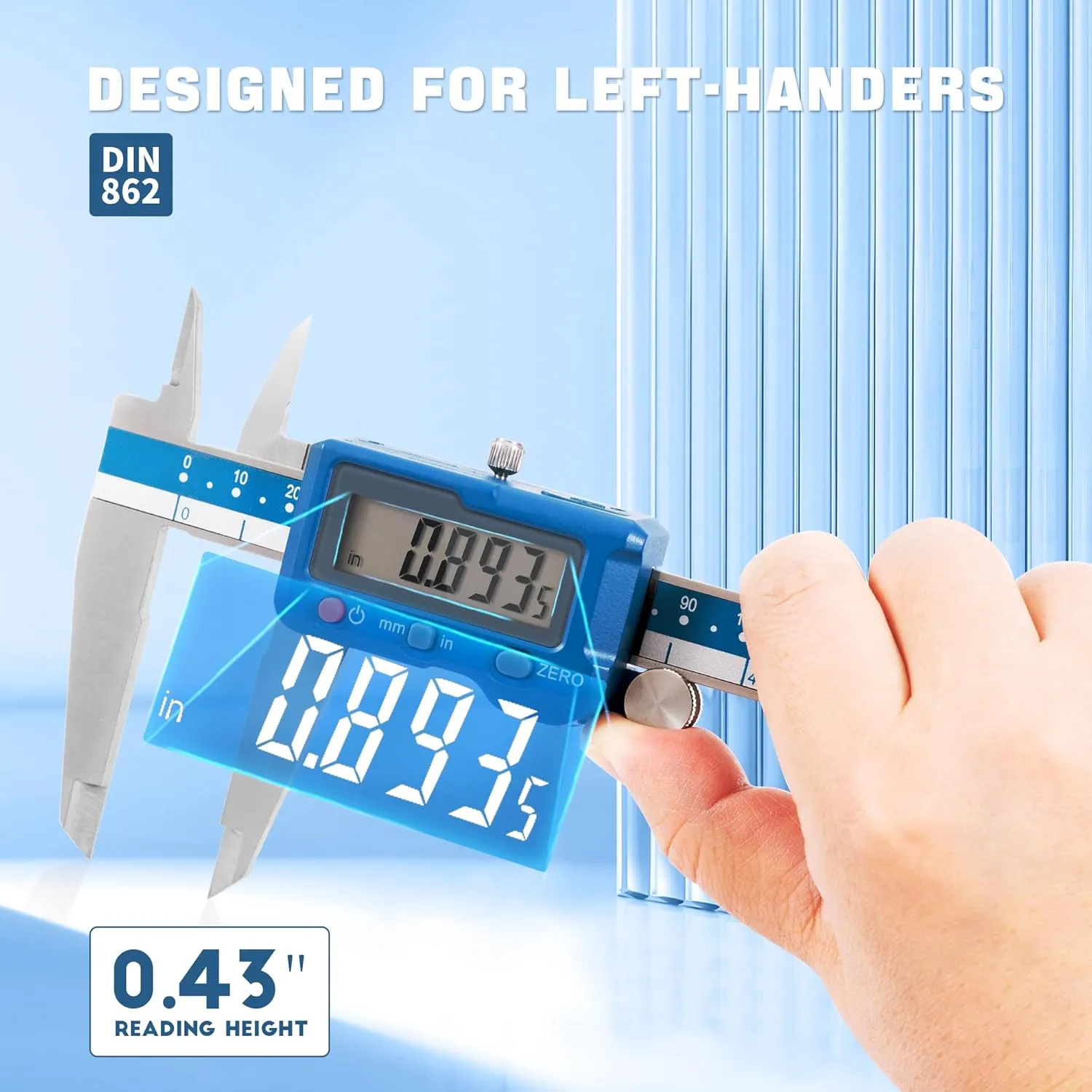 Dasqua High Precision 12 Inch/300mm Electronic Micrometer Digital Caliper Stainless Steel with Large LCD Screen Auto Off Featured Measuring Tool