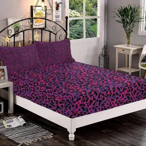 Decorative Bedding Sheet Set Cal-King Size, Jungle Deep Pockets Fitted Sheet & 2 Pillow Sham Set, 80s Style Vintage Leopard Skin Radiant Colors Tiger Print Microfiber 3pc Bed Sheets Set,for Mattress