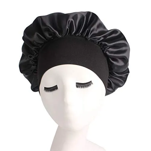 Deepth 6 Pieces Large Satin Bonnet Sleep Caps Soft Elastic Wide Band Satin Sleeping Cap & Hat Head Cover for Women Hair Loss, Natural Curly Hair Braids (Solid 6pack)