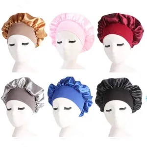 Deepth 6 Pieces Large Satin Bonnet Sleep Caps Soft Elastic Wide Band Satin Sleeping Cap & Hat Head Cover for Women Hair Loss, Natural Curly Hair Braids (Solid 6pack)