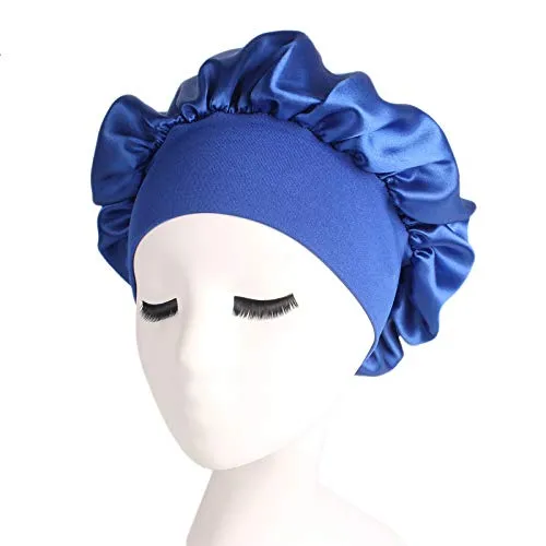 Deepth 6 Pieces Large Satin Bonnet Sleep Caps Soft Elastic Wide Band Satin Sleeping Cap & Hat Head Cover for Women Hair Loss, Natural Curly Hair Braids (Solid 6pack)