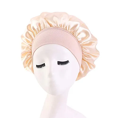 Deepth 6 Pieces Large Satin Bonnet Sleep Caps Soft Elastic Wide Band Satin Sleeping Cap & Hat Head Cover for Women Hair Loss, Natural Curly Hair Braids (Solid 6pack)