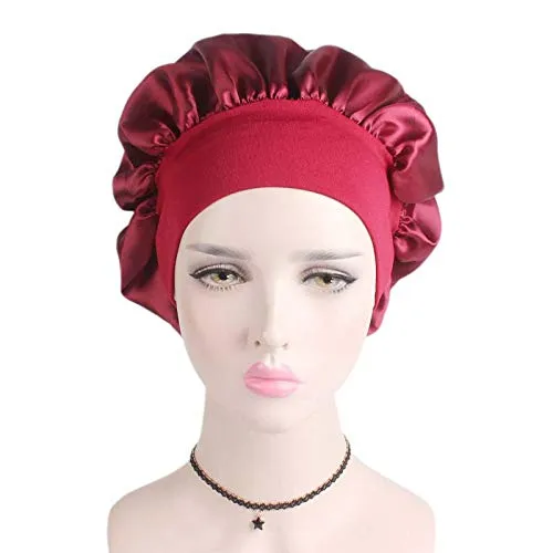Deepth 6 Pieces Large Satin Bonnet Sleep Caps Soft Elastic Wide Band Satin Sleeping Cap & Hat Head Cover for Women Hair Loss, Natural Curly Hair Braids (Solid 6pack)