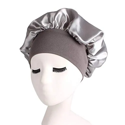 Deepth 6 Pieces Large Satin Bonnet Sleep Caps Soft Elastic Wide Band Satin Sleeping Cap & Hat Head Cover for Women Hair Loss, Natural Curly Hair Braids (Solid 6pack)