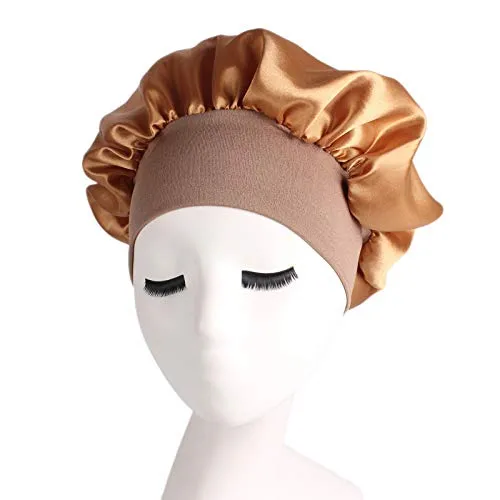 Deepth 6 Pieces Large Satin Bonnet Sleep Caps Soft Elastic Wide Band Satin Sleeping Cap & Hat Head Cover for Women Hair Loss, Natural Curly Hair Braids (Solid 6pack)