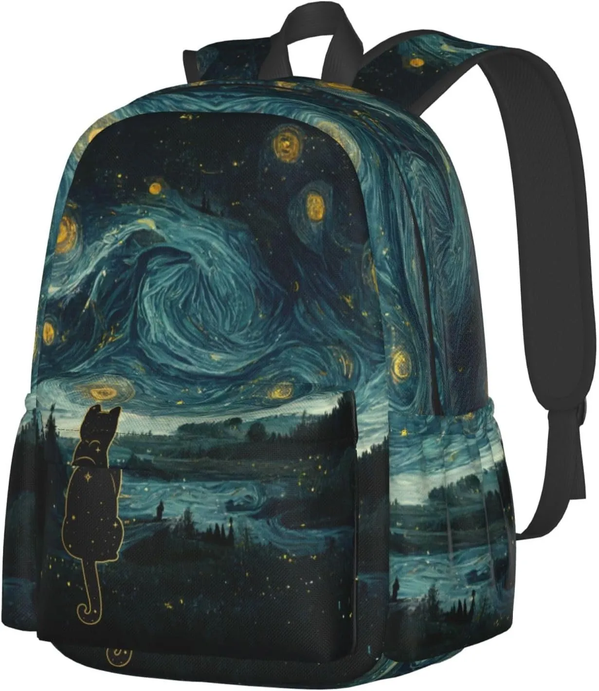 DEKIFNHG Black Cat Starry Night Backpack Casual Sports Bookbag School Laptop Backpack for Students Boys Girls