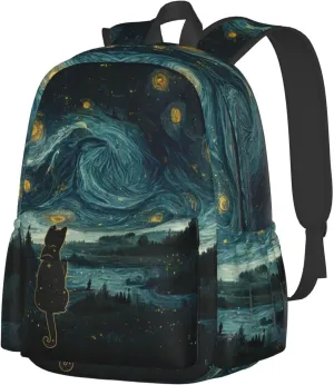 DEKIFNHG Black Cat Starry Night Backpack Casual Sports Bookbag School Laptop Backpack for Students Boys Girls