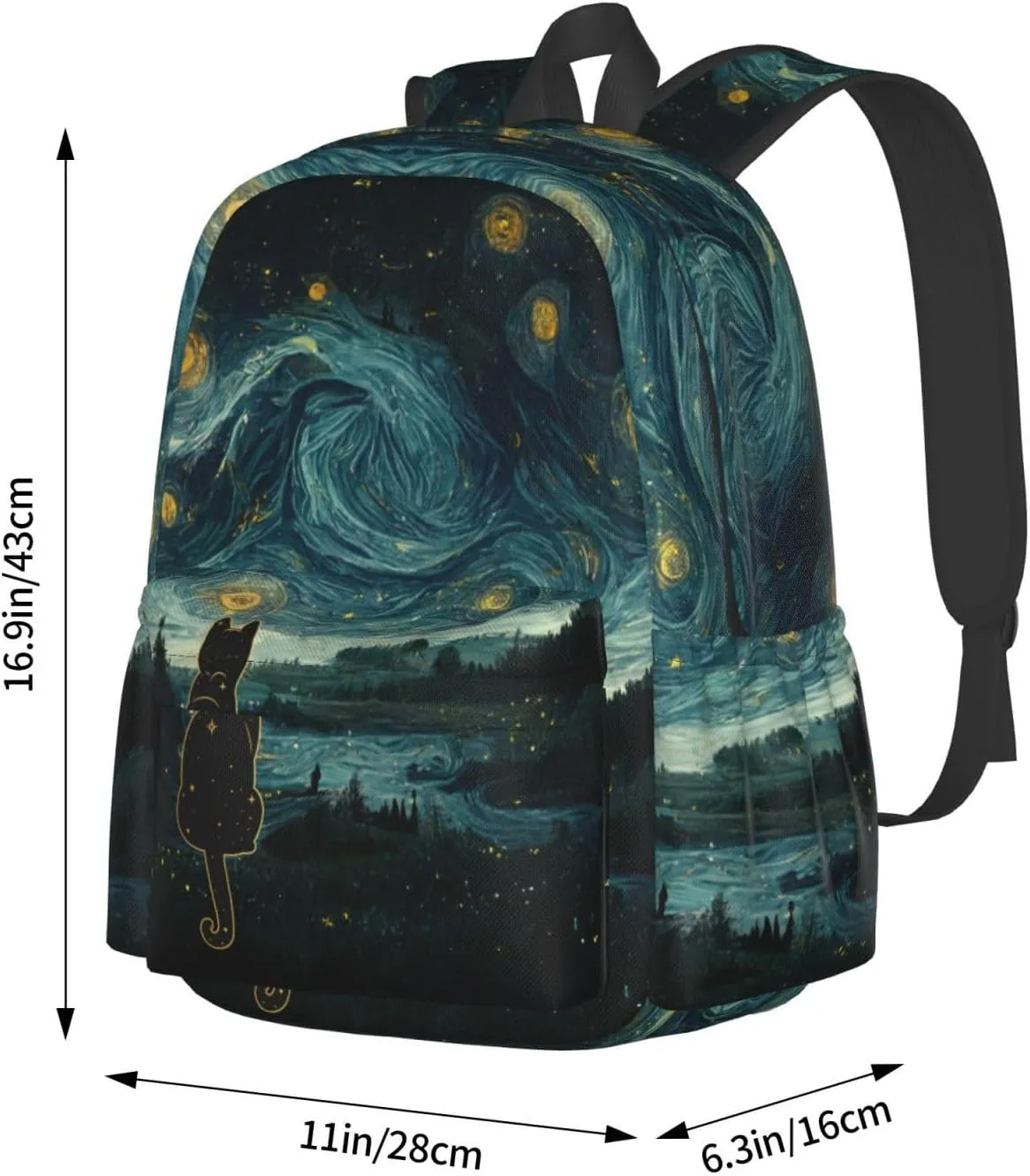 DEKIFNHG Black Cat Starry Night Backpack Casual Sports Bookbag School Laptop Backpack for Students Boys Girls