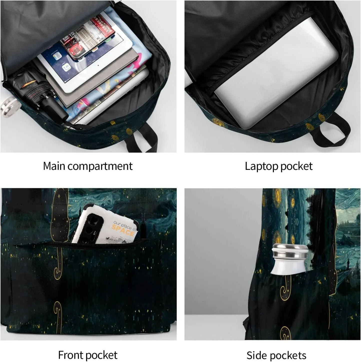 DEKIFNHG Black Cat Starry Night Backpack Casual Sports Bookbag School Laptop Backpack for Students Boys Girls