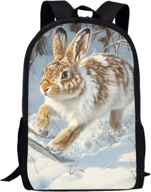 Dellukee Kids School Backpack Snowshoe Hare Print Fashion School Bags For Kids Large Stylish Lightweight Student Daypack Backpack