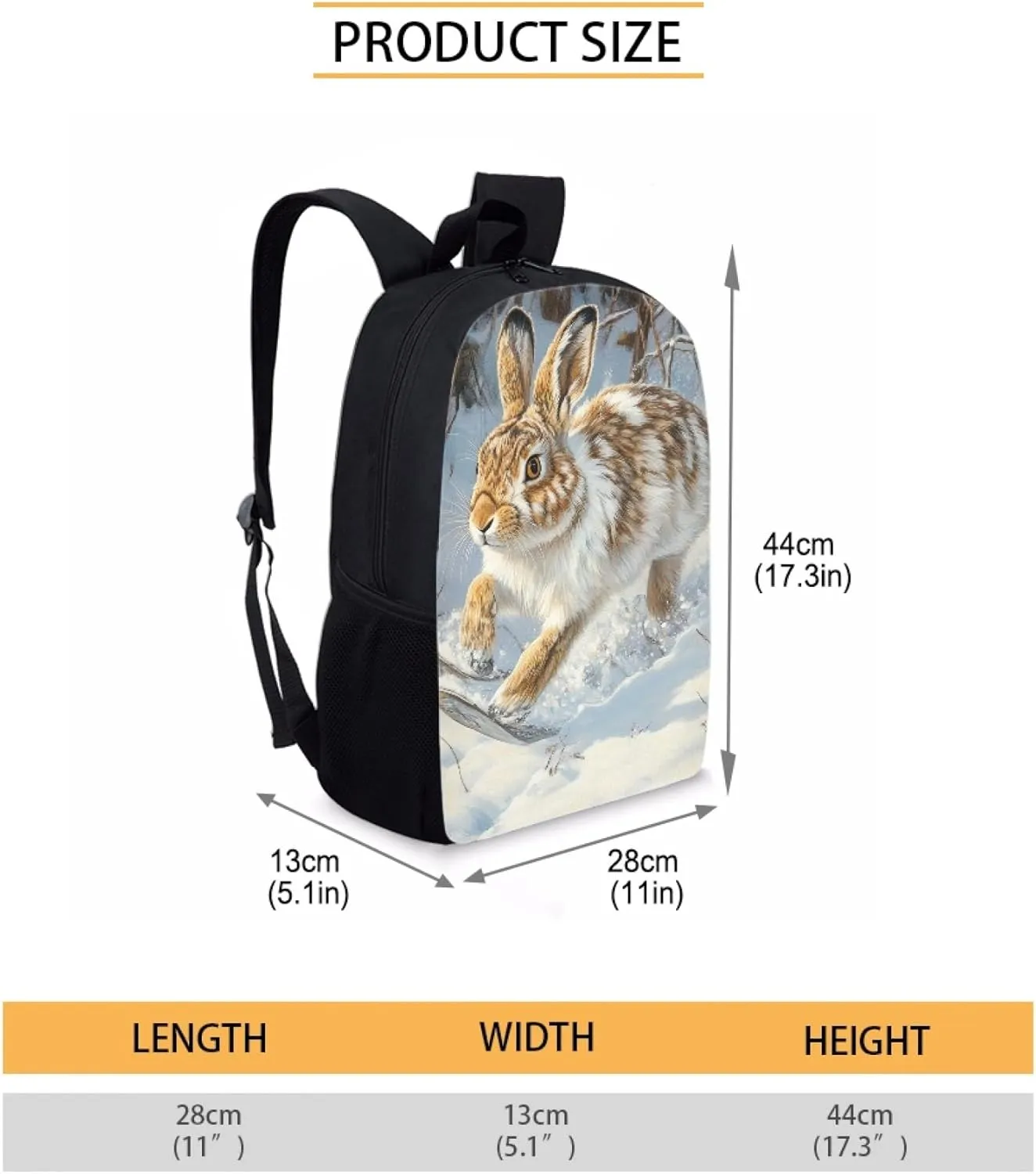 Dellukee Kids School Backpack Snowshoe Hare Print Fashion School Bags For Kids Large Stylish Lightweight Student Daypack Backpack