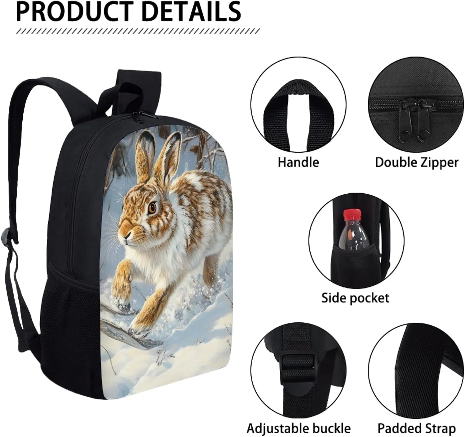 Dellukee Kids School Backpack Snowshoe Hare Print Fashion School Bags For Kids Large Stylish Lightweight Student Daypack Backpack