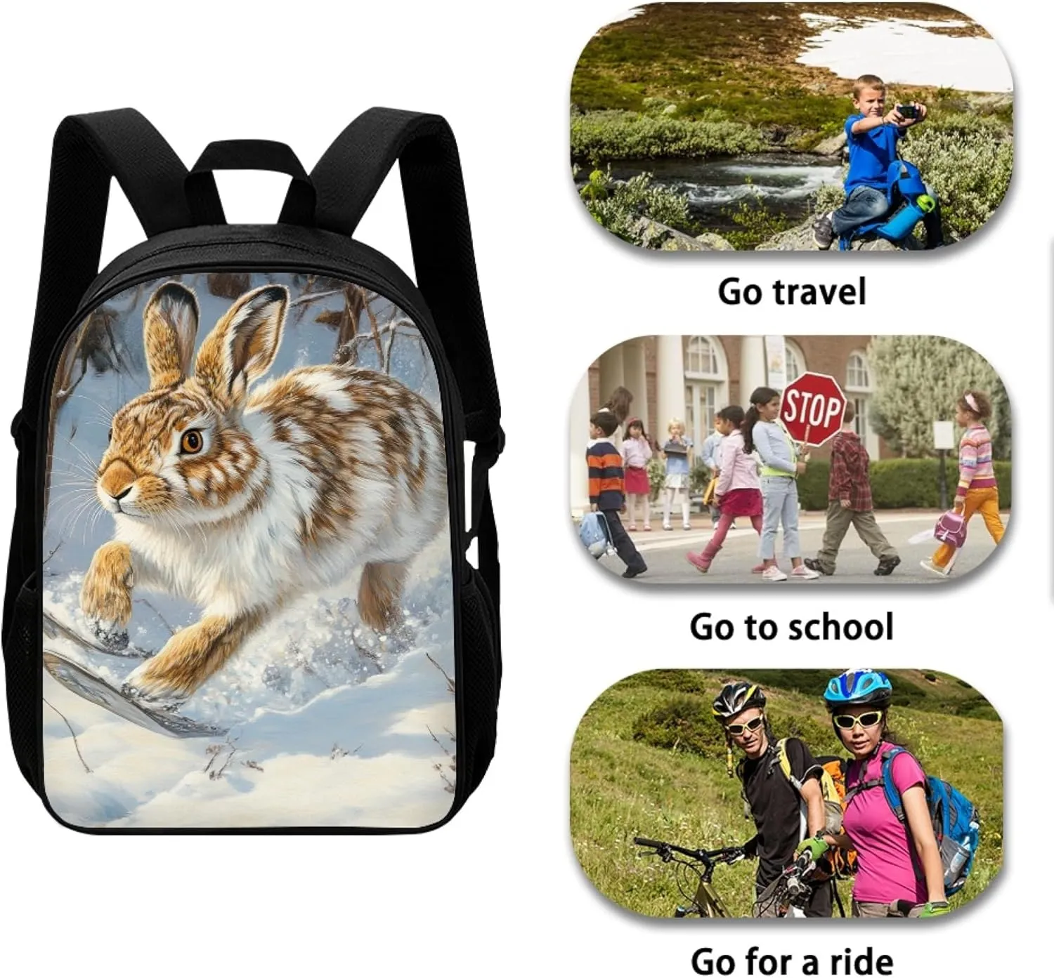 Dellukee Kids School Backpack Snowshoe Hare Print Fashion School Bags For Kids Large Stylish Lightweight Student Daypack Backpack