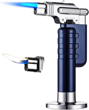 Desktop Cigar Lighter Torch Firepower Adjustable Lockable Butane Refillable Lighter Windproof Jet Flame for Baking Cigar Kitchen BBQ Camping