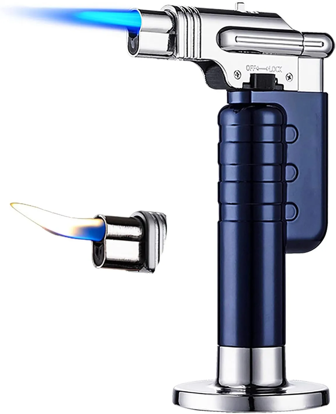 Desktop Cigar Lighter Torch Firepower Adjustable Lockable Butane Refillable Lighter Windproof Jet Flame for Baking Cigar Kitchen BBQ Camping