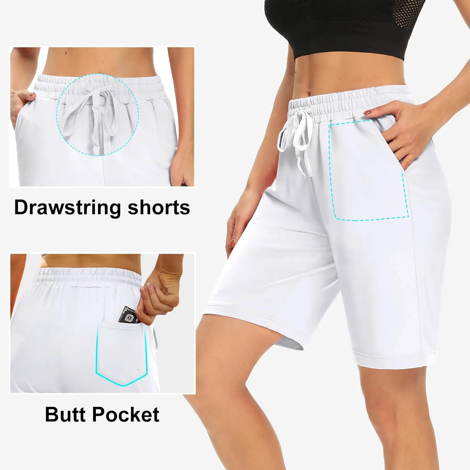 DIBAOLONG Womens Yoga Shorts Loose Comfy Drawstring Lounge Bermuda Shorts with 3 Pockets
