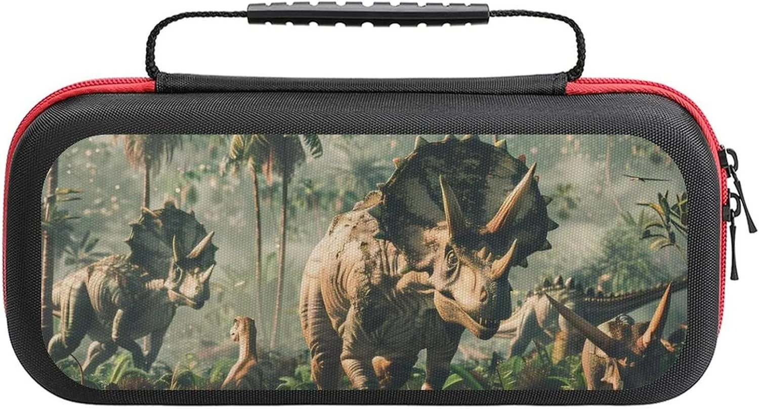 Dinosaurs Triceratops Portable Protective Shell Compatible with Switch Case Hard Travel Tote Bag with 20 Game Cartridges