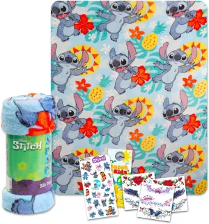 Disney Lilo and Stitch Fleece Blanket Set - Bundle with Silk Touch Stitch Throw Blanket Plus Stickers, More | Stitch Blanket for Girls (Size 40" x 50")