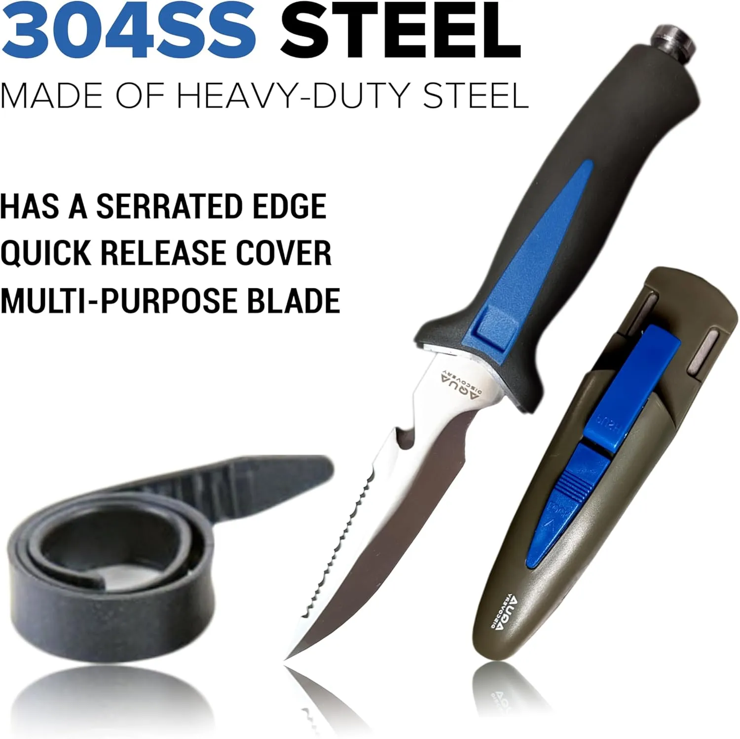 Diving Knife with Non-slip Plastic Handle 9.25 Inch for Spearfishing, 304 ss stainless steel diving knife, glass breaker knife, knife with holster and belt