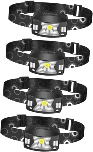 DOITOOL 4sets Rechargeable Headlamp Led Sports Headlight Motion Sensor Usb Charging Comfortable Headband for Running Camping Fishing and Hiking Wide- for Outdoor Activities