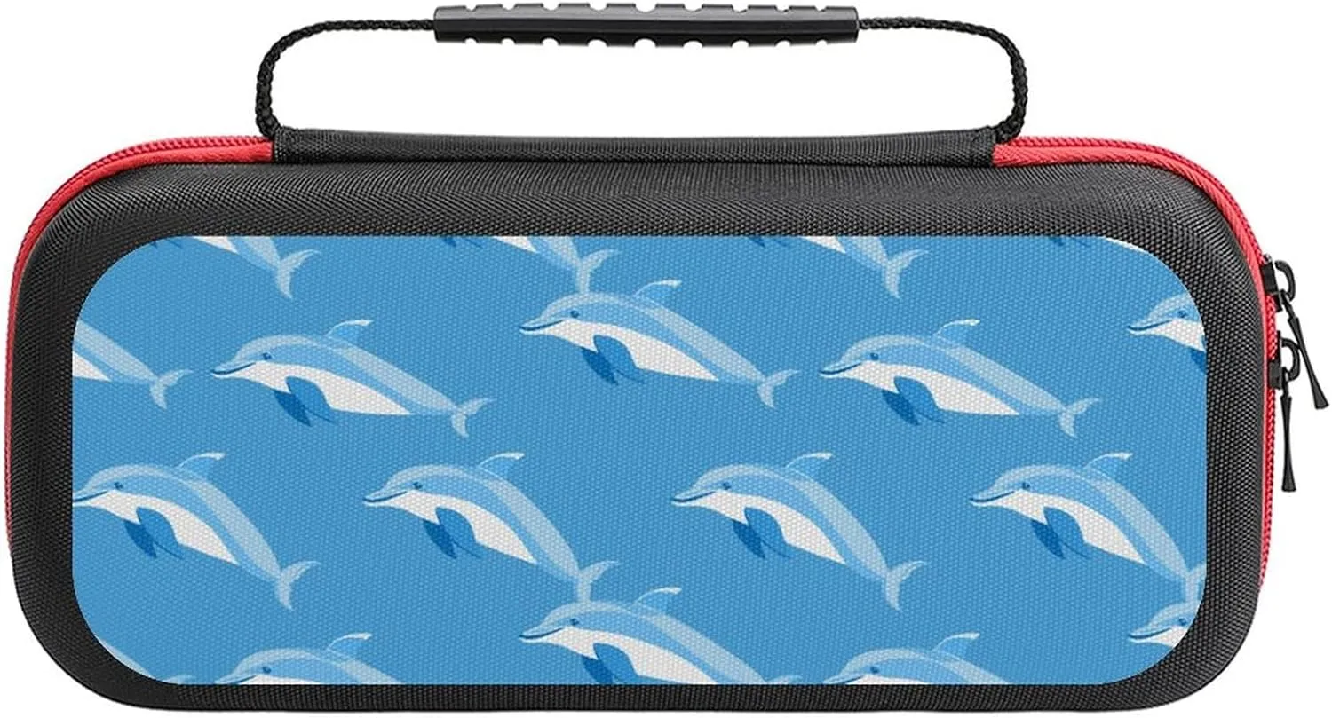 Dolphins Portable Protective Shell Compatible with Switch Case Hard Travel Tote Bag with 20 Game Cartridges