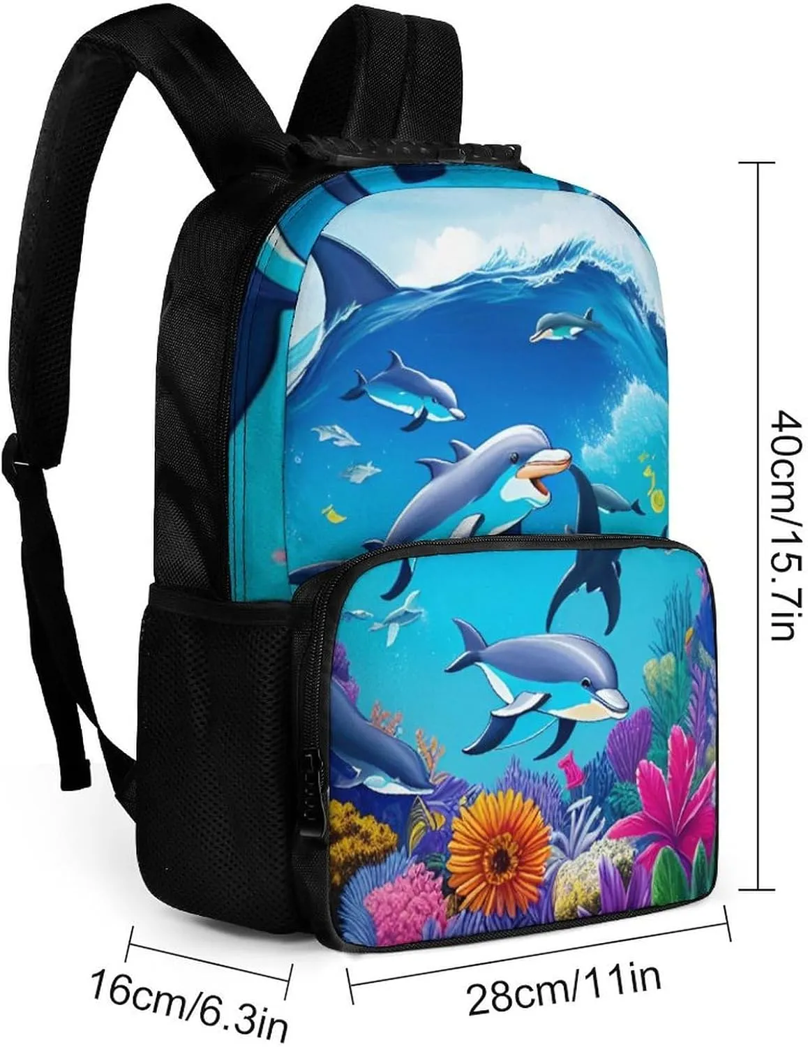 Dolphins Sea Underwater Beautiful Sea World Art Rucksacks Lightweight Multipurpose Anti-Theft Shoulder Bag Big Capacity Traveling & Camping Backpack With Side Pockets