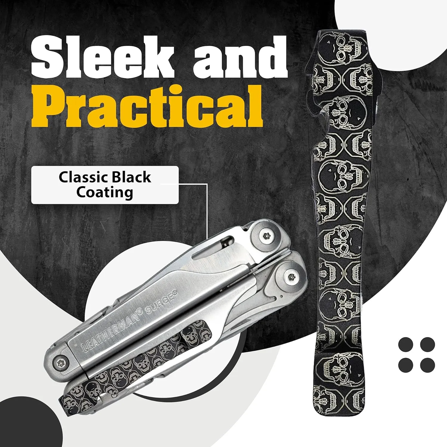 Donk! Pocket Clip for Leatherman Wave, Wave Plus , Surge & Charge AL, ALX, Ti, XTi - Titanium TC4 - Custom Designs - Quick Release - Extra Carry Options 'Numb Skulls Dark’