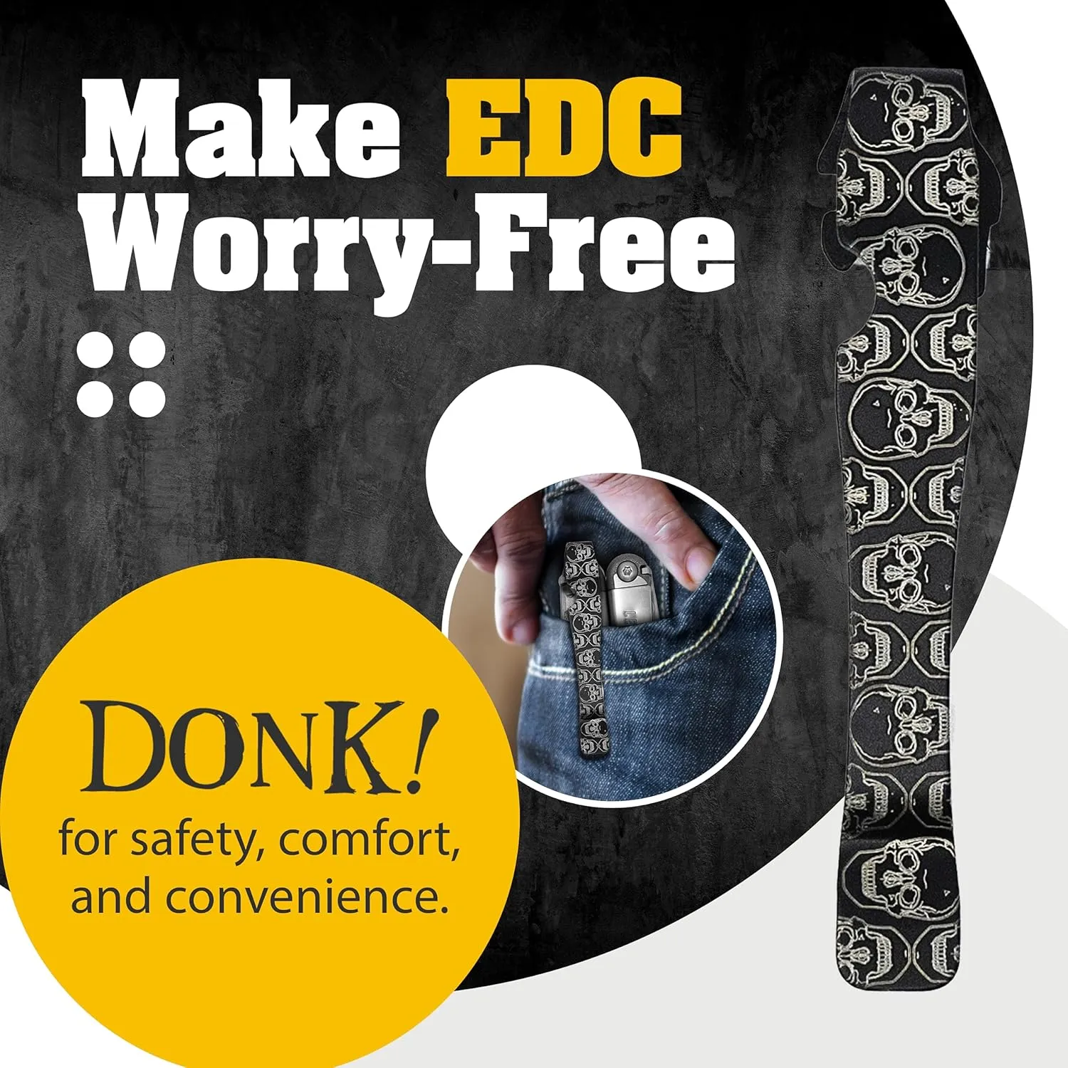 Donk! Pocket Clip for Leatherman Wave, Wave Plus , Surge & Charge AL, ALX, Ti, XTi - Titanium TC4 - Custom Designs - Quick Release - Extra Carry Options 'Numb Skulls Dark’