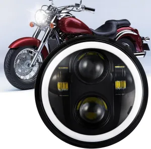DOT Approved 90W 5-3/4 5.75" Round Projection Headlight Compatible with 2006-2010 2011 2012 2013 2014 Kawasaki Vulcan 900,with Amber Turn Signal and White DRL,Hi/Low Headlight,1PCS