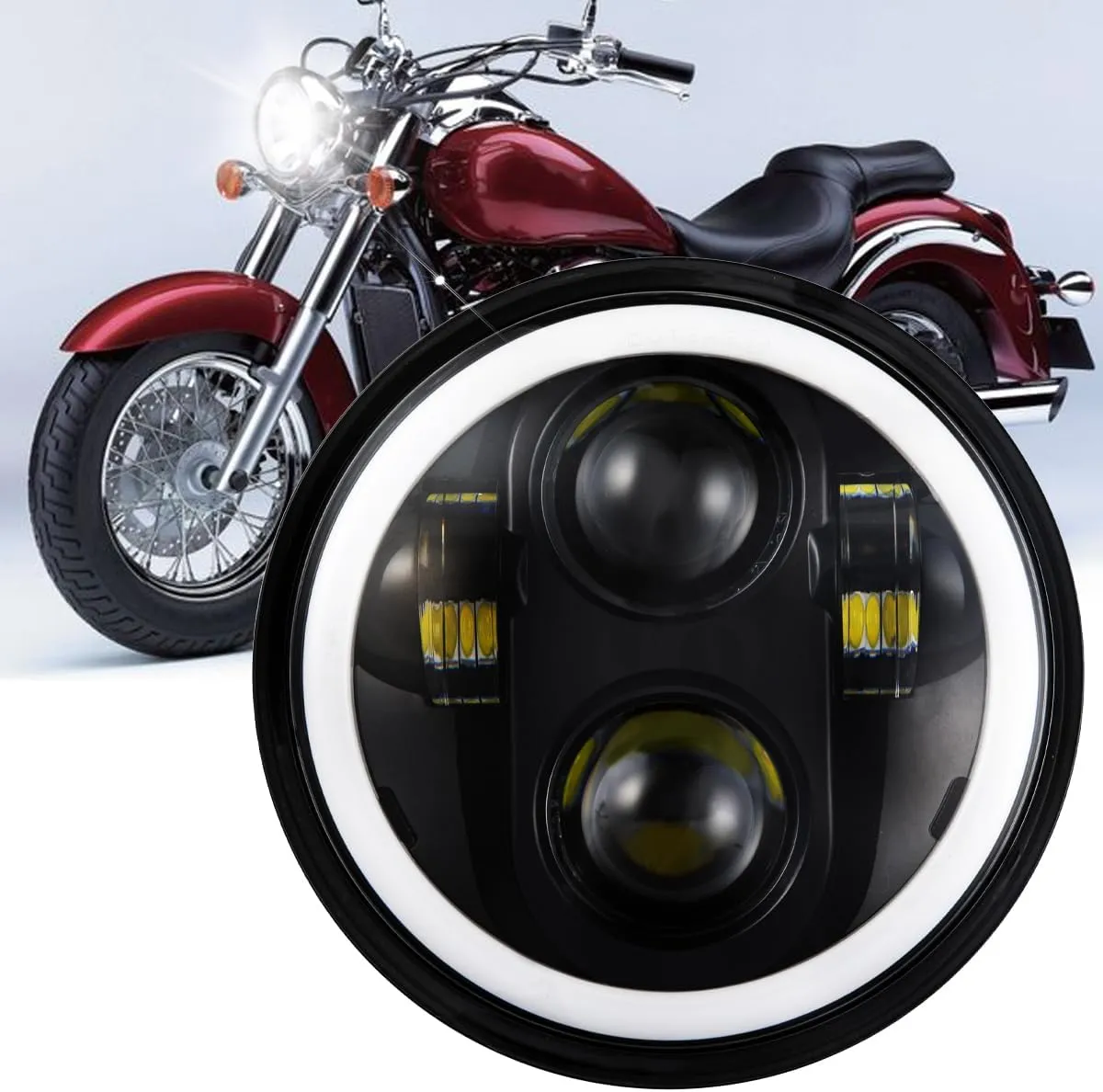 DOT Approved 90W 5-3/4 5.75" Round Projection Headlight Compatible with 2006-2010 2011 2012 2013 2014 Kawasaki Vulcan 900,with Amber Turn Signal and White DRL,Hi/Low Headlight,1PCS