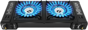 Double Burner Butane Stove, Butane Camping Stove 2 Burner with Grill Tray Kit Butanes Stoves Portable Butanes Camping Stoves for Camping, BBQ, Home