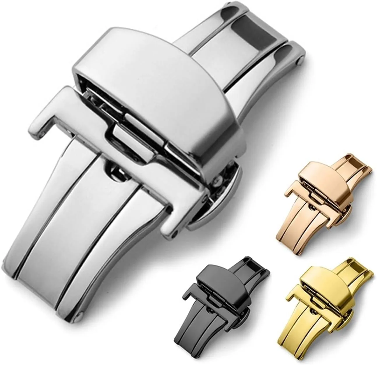 Double Click Butterfly Automatic Buckle Push Button Fold Clasp 16mm 18mm 20mm 22mm Watchband Buckles Watch Accessories