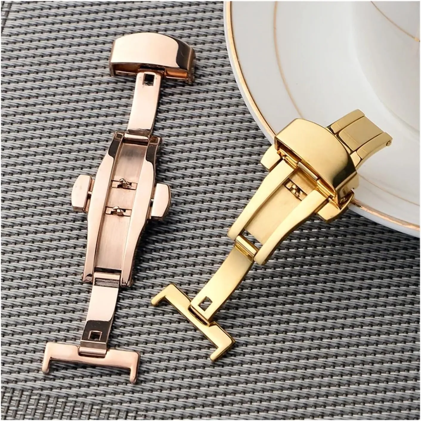 Double Click Butterfly Automatic Buckle Push Button Fold Clasp 16mm 18mm 20mm 22mm Watchband Buckles Watch Accessories
