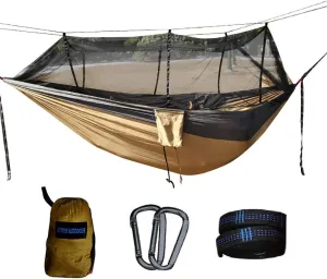 Double Hammock,Portable Camping Hammock with Mosquito Net,Lightweight Portable Nylon Hammock,Outdoor Hammock for Hiking Travel Khaki A 300x200cm