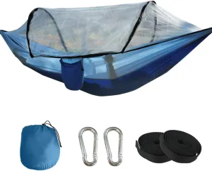 Double Hammock,Portable Outdoor Hammock with Mosquito Net,Ultralight Parachute Camping Hammock,Hammock for Backpacking Travel Blue 260x140cm