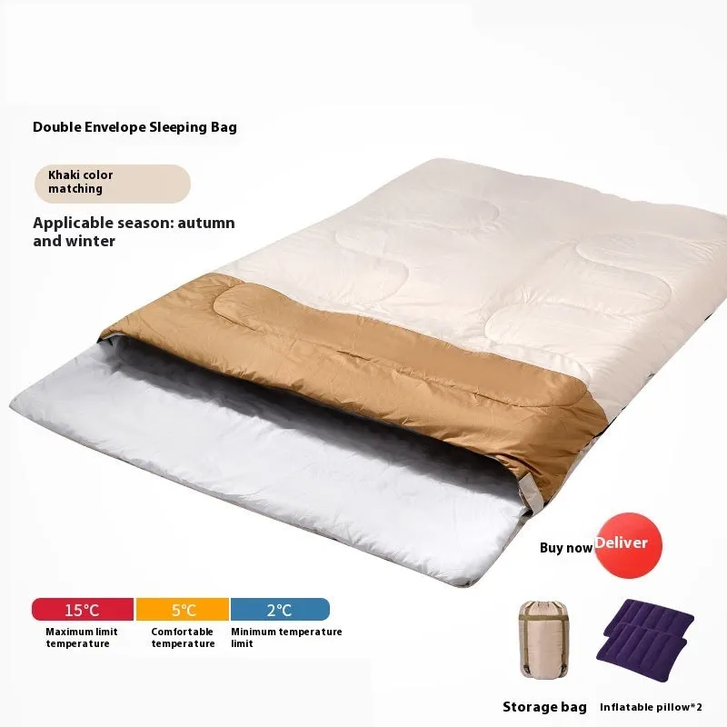 Double Sleeping Bag Adult Outdoor Camping Thickened Warm-keeping And Cold-proof Quilt Dual-use