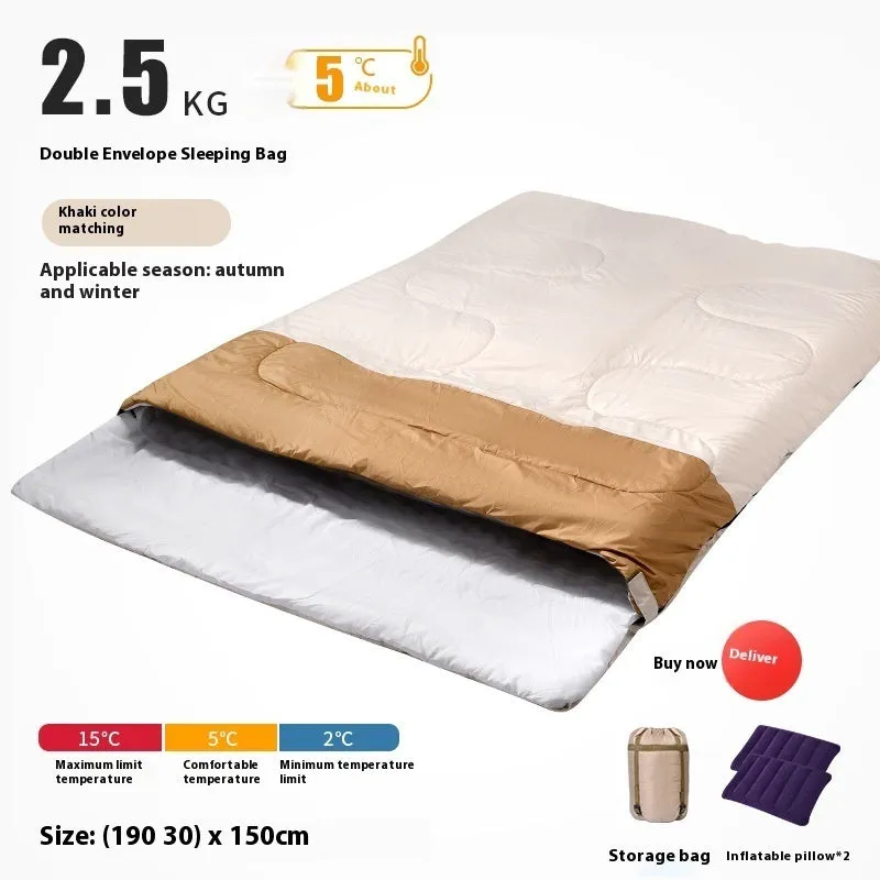 Double Sleeping Bag Adult Outdoor Camping Thickened Warm-keeping And Cold-proof Quilt Dual-use
